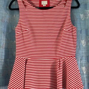 Anthropologie Red and White Striped Peplum Top